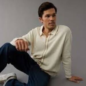 American Eagle Long Sleeve Waffle Knit Textured Button Up Polo Shirt Size Large